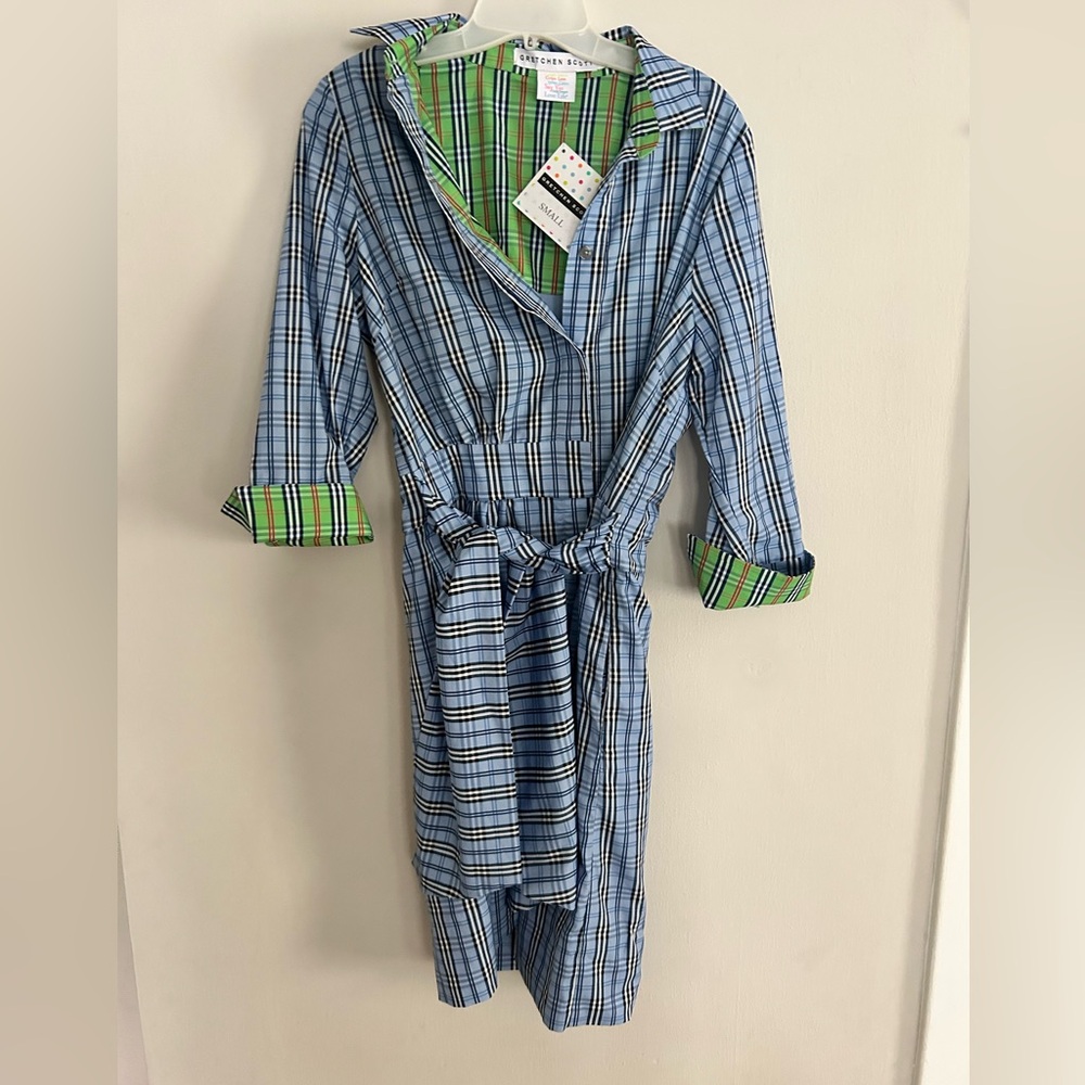 Gretchen Scott Breezy Blouson Dress - blue plaid